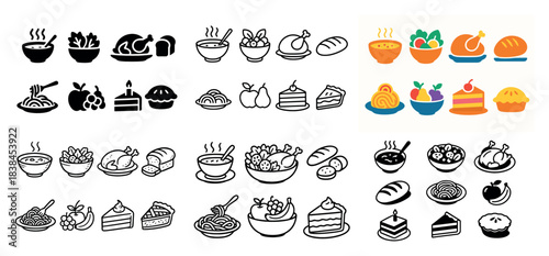 Colorful and monochrome food icons