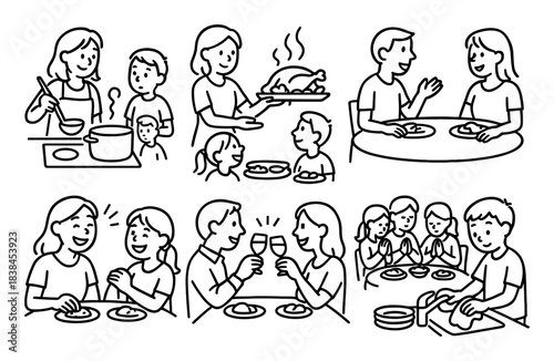 Family Dinner Doodle Icons