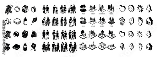 Isometric outdoor activity icons and figures