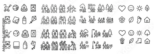 Black and white family icon set