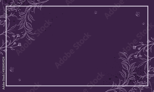 Modern floral frame with purple background
