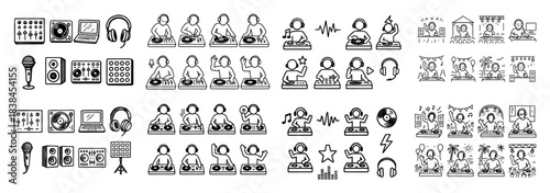 Cartoon dj party scene illustrations