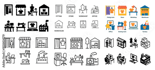 Clothing production icons collection
