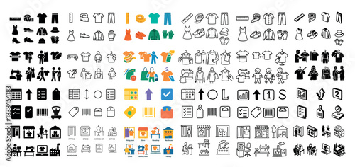 Diverse clothing and shopping icons