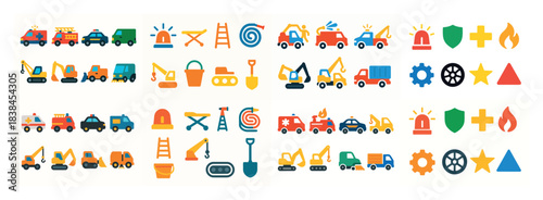 Colorful construction and emergency icons