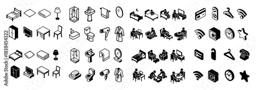 Hotel room amenities icon set