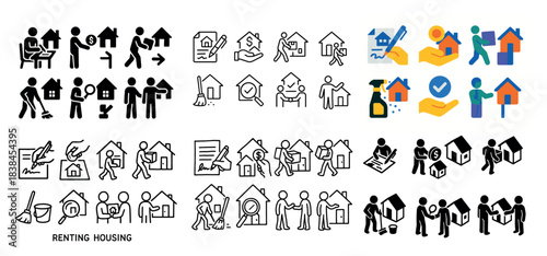 Home rental process icons set