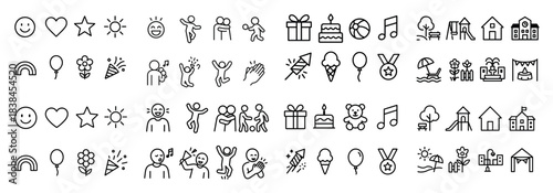 Fun outline icons set for celebrations