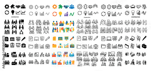 Diverse business cooperation icons set