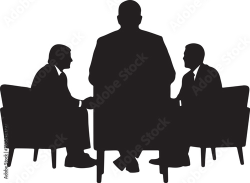 Three Business Professionals in Silhouette Seated Around a Table for a Meeting discussion collaboration on transparent background