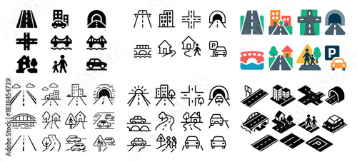 Road traffic and urban navigation icons