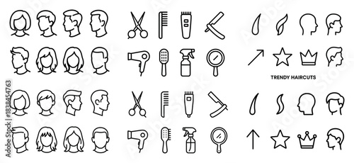 Trendy haircuts icons and tools