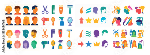 Colorful hairdressing icons and profiles