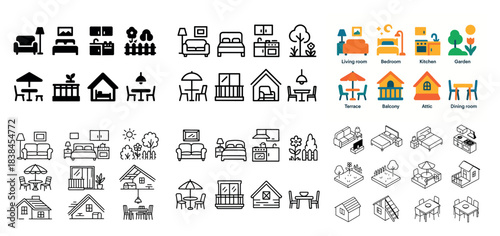 Simple home interior and exterior icons