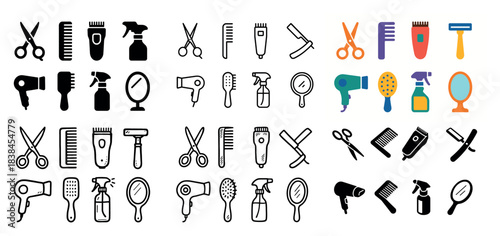 Barber tools icons collection overview