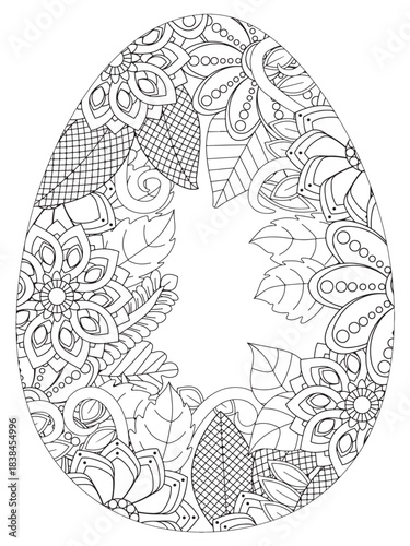 Simple Easter egg illustration decorated with a delicate and clean outline pattern of daisy flowers perfect for coloring pages