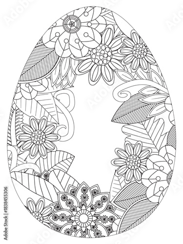 Simple Easter egg illustration decorated with a delicate and clean outline pattern of daisy flowers perfect for coloring pages