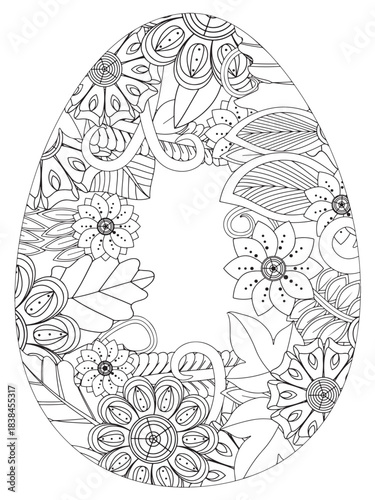 Simple Easter egg illustration decorated with a delicate and clean outline pattern of daisy flowers perfect for coloring pages