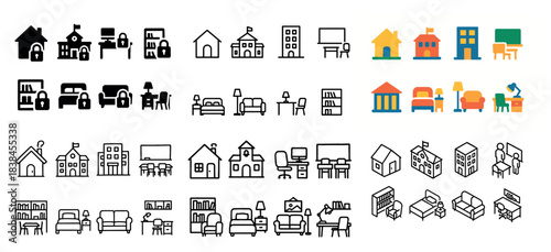 Various building and furniture icons