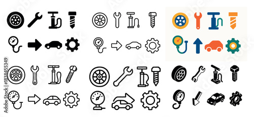 Automotive icons set: tools and gears
