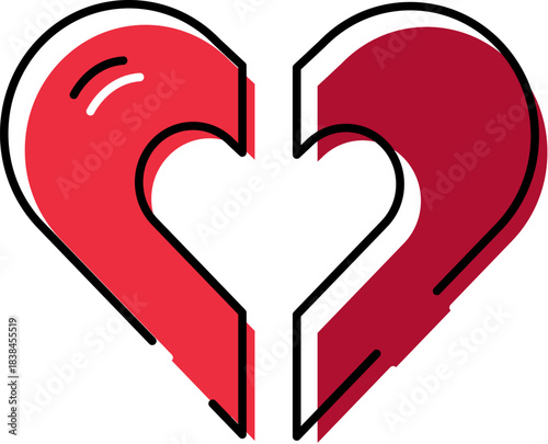 Broken red heart icon representing love and loss