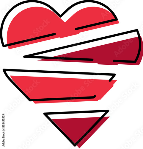 Heart breaking apart into sharp geometric pieces