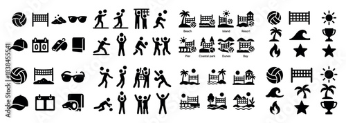 Beach activities and resort icon set