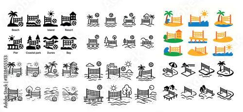 Coastal resort icons and illustrations