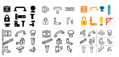 Diverse door hardware icons collection