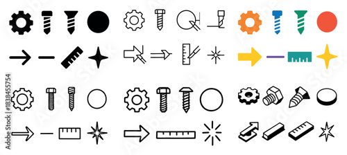 Assorted icon set: tools and shapes