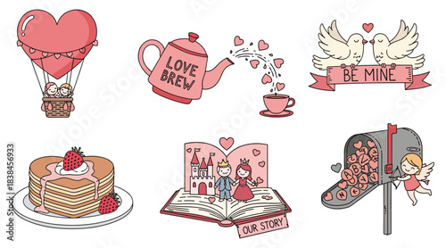 Discover a charming Valentine’s Day doodle set. hand‑drawn hearts, love icons, romantic elements, Valentine’s Day illustrations.