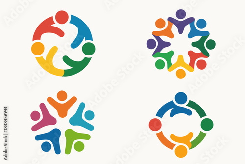 Colorful Teamwork and Unity Logo Collection