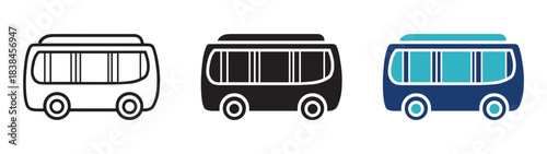 Autonomous Shuttle Bus Icon Set – Modern Driverless Public Transport Vector Illustration