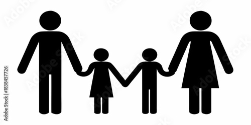 A simple black silhouette of a family holding hands together