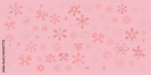 A delicate pink background adorned with floral and snowflake like motifs