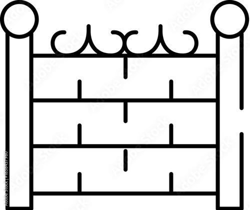Brick wall fence with barbed wire barrier icon