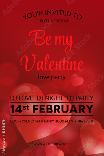 This vibrant Valentine's Day poster featuring a heart-shaped design on a rich red background