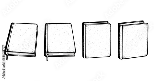 Set of four classic sketchbook illustrations in black and white