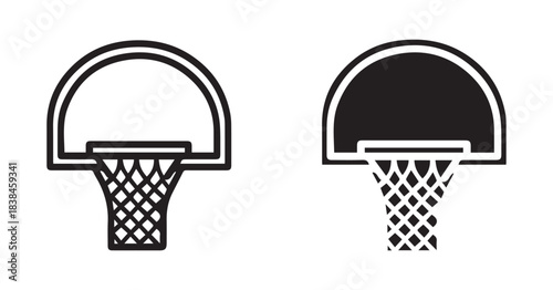 Basketball Hoop Icon Set – Outline, Solid Style Vector Illustration. 
