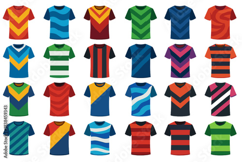 Different styles of shirts displayed in various colors and patterns on a plain background for casual wear choices