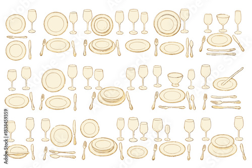 Table setting with plates, glasses, and cutlery arranged for dining at a gathering or event