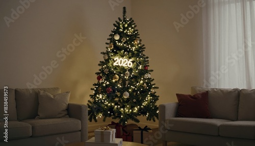 Festive Christmas Tree Cozy Living Room