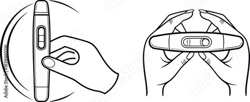 Line art illustration of hand holding pregnancy test
