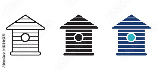 Birdhouse Icon Set – Vector Illustration of Small Wooden Homes for Birds. Bird Nest House Icons, Cute Garden Birdhouse Vector Collection.