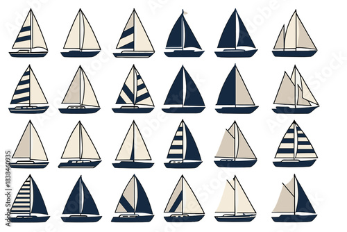 Various sailboat designs in different styles and colors displayed in a grid format for viewing and inspiration