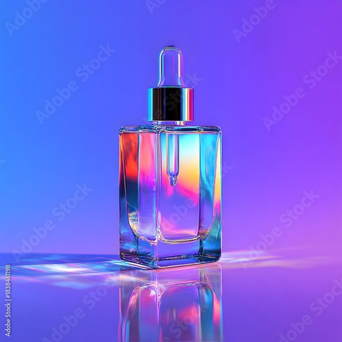 Glass dropper bottle with Aurora neon lighting