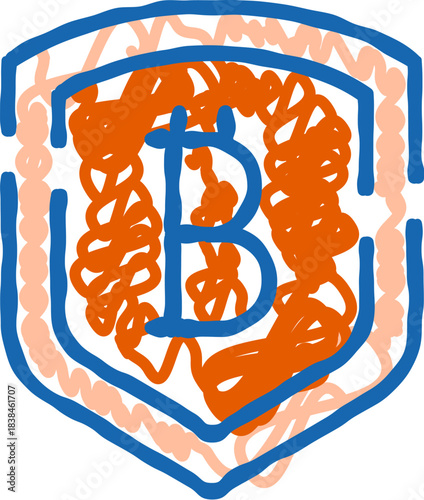 Bitcoin symbol shield drawing concept protecting digital currency