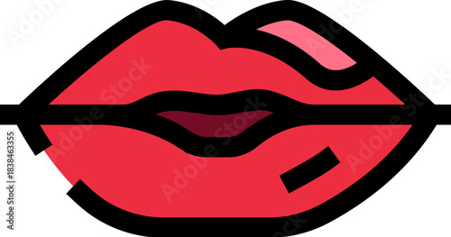 Red lips line art illustration representing kiss and romance