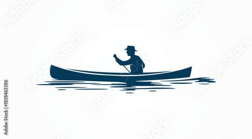 Silhouette of Person Rowing Boat on Water Illustration for Outdoor Recreation Themes