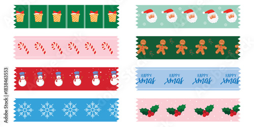 Colorful Washi Tape Patterns with Fruits and Decorative Designs. Set of decorative washi tape strips featuring fruit patterns, hearts, and colorful stripes